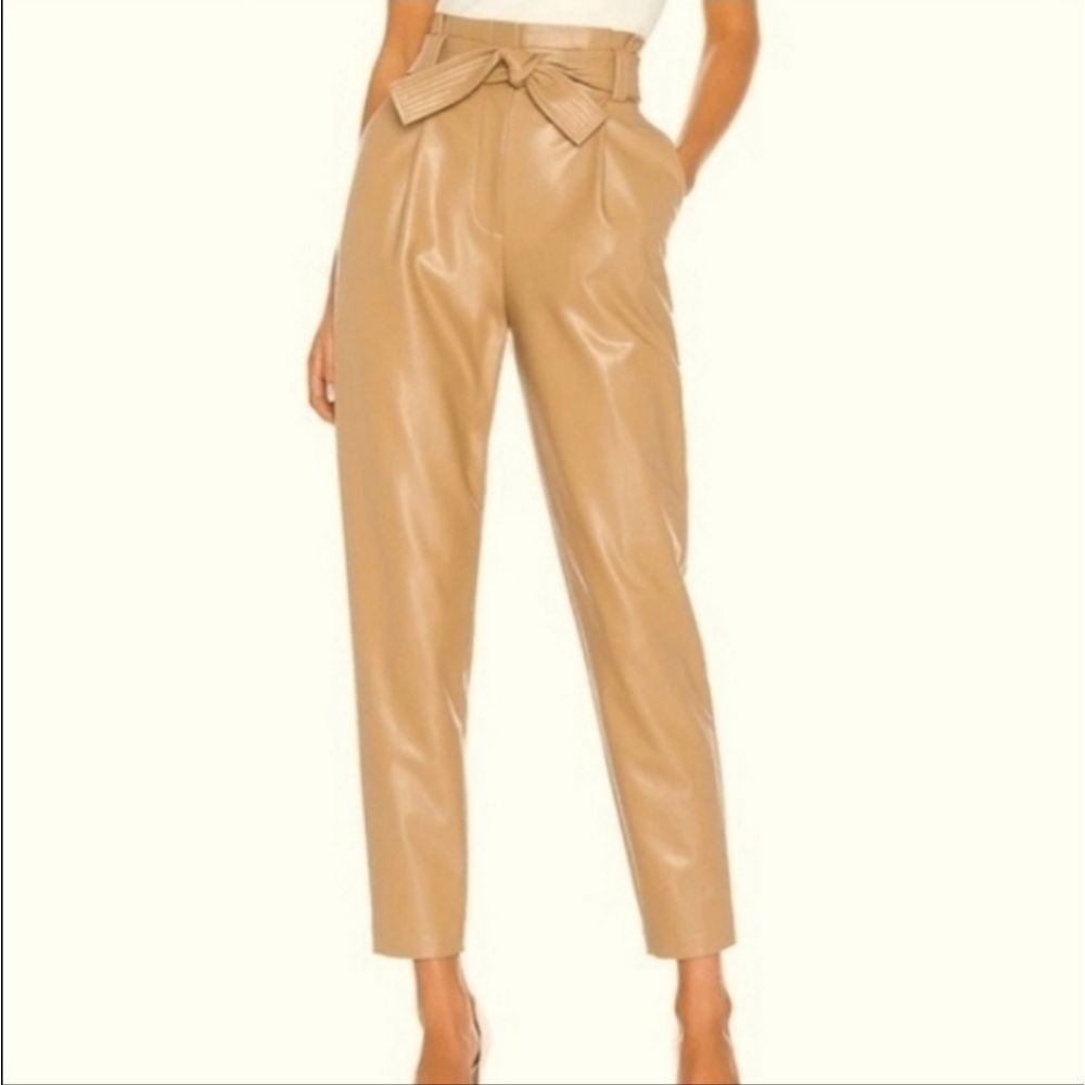 WOMEN’S FAUX LEATHER High Rise Belted Paperbag Coated Dress Pants Size 8